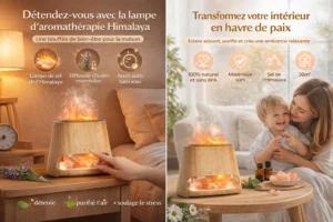 ALT : Diffuseur humidificateur huile essentielle SALKING effet flamme sur table en bois - dodoserein.com