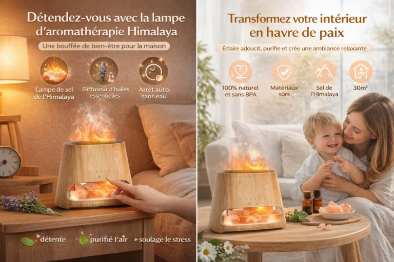 ALT : Diffuseur humidificateur huile essentielle SALKING effet flamme sur table en bois - dodoserein.com