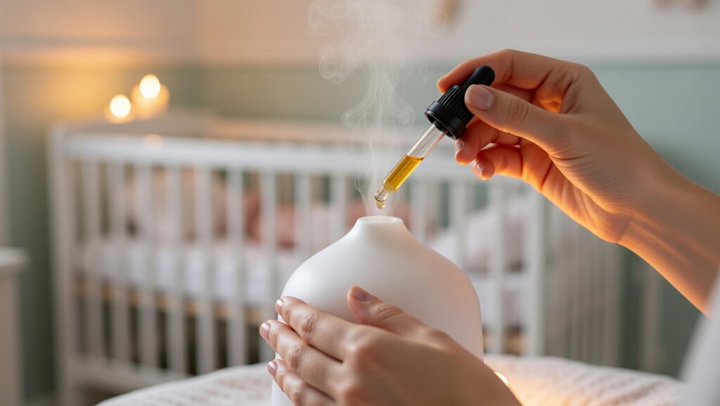 Diffuseur Huile Essentielle Bébé dans un diffuseur ultrasonique dans une chambre de bébé