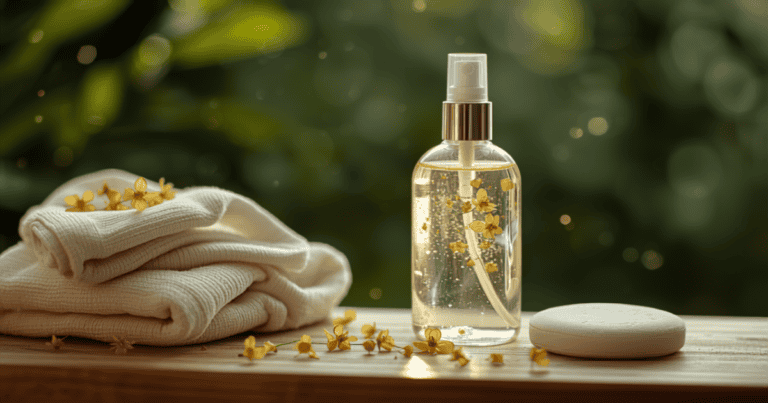 Flacon spray d'hydrolat d'hélichryse, coton réutilisable et fleurs d'immortelle pour un soin du visage doux